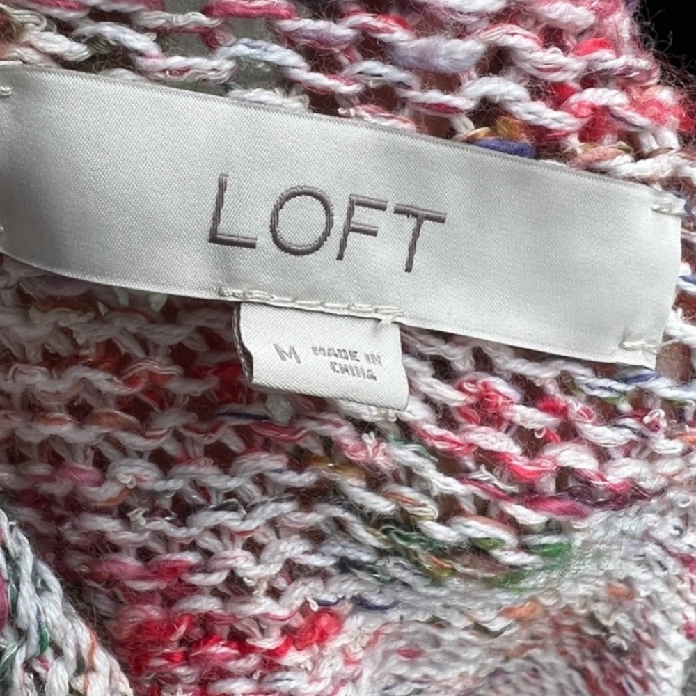 LOFT Confetti Open Knit Cardigan Long Slouch Sweater Size Medium - Picture 5 of 7